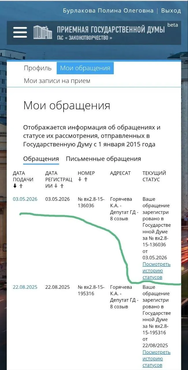 Юристка и волонтёрка Полина Бурлакова обратилась к депутатке с требованием ввести охранные ордера, запрет приближаться к пострадавшим и ужесточить ответственность полиции: полгода после одобрения экспертной группы законопроекты не реализованы.