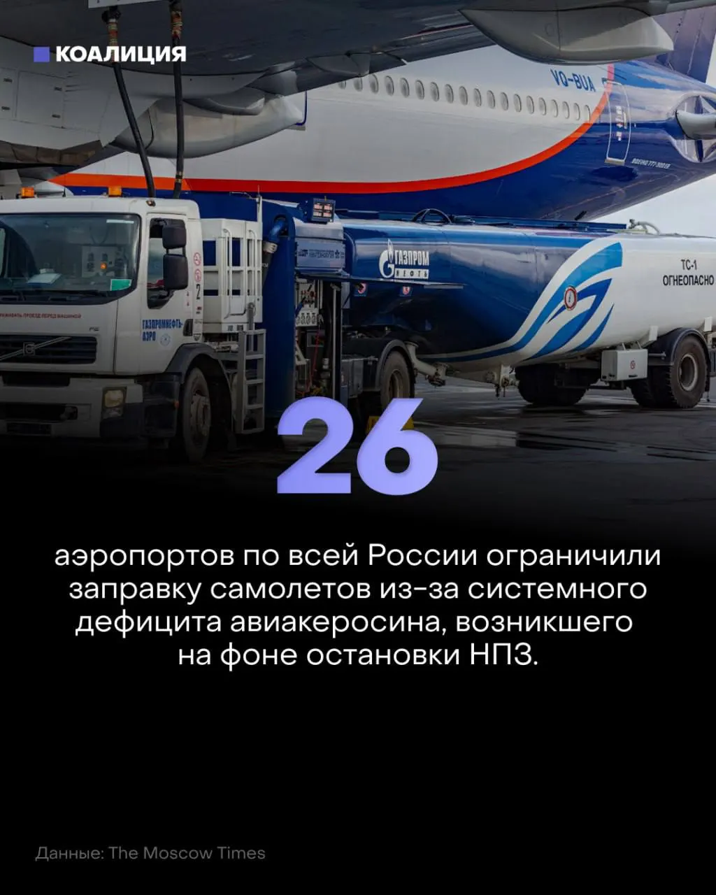 В 26 аэропортах страны введены лимиты на заправку самолётов; запрет на экспорт керосина частично введён, цены на топливо растут. Рост проблем с поставками затрагивает авиацию и перевозки.