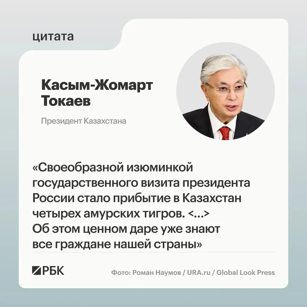 Российская сторона передала Казахстану семейство амурских тигров в рамках помощи по восстановлению популяции, президентам продемонстрировали презентацию о животных.