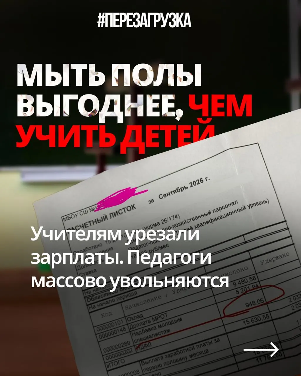 Учителя из регионов публикуют расчётные листки и жалуются на низкие доходы при той же нагрузке, пока государство увеличивает оборонный бюджет.